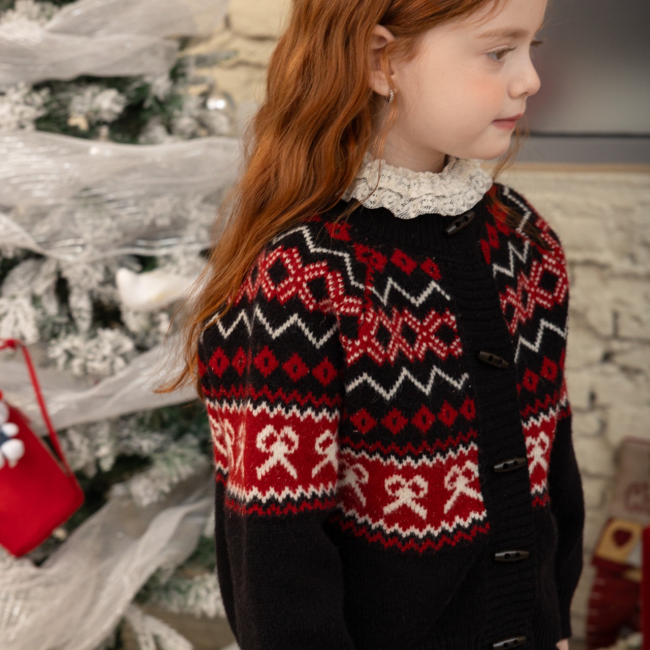 冬レトロ花柄セーター&スカートセット