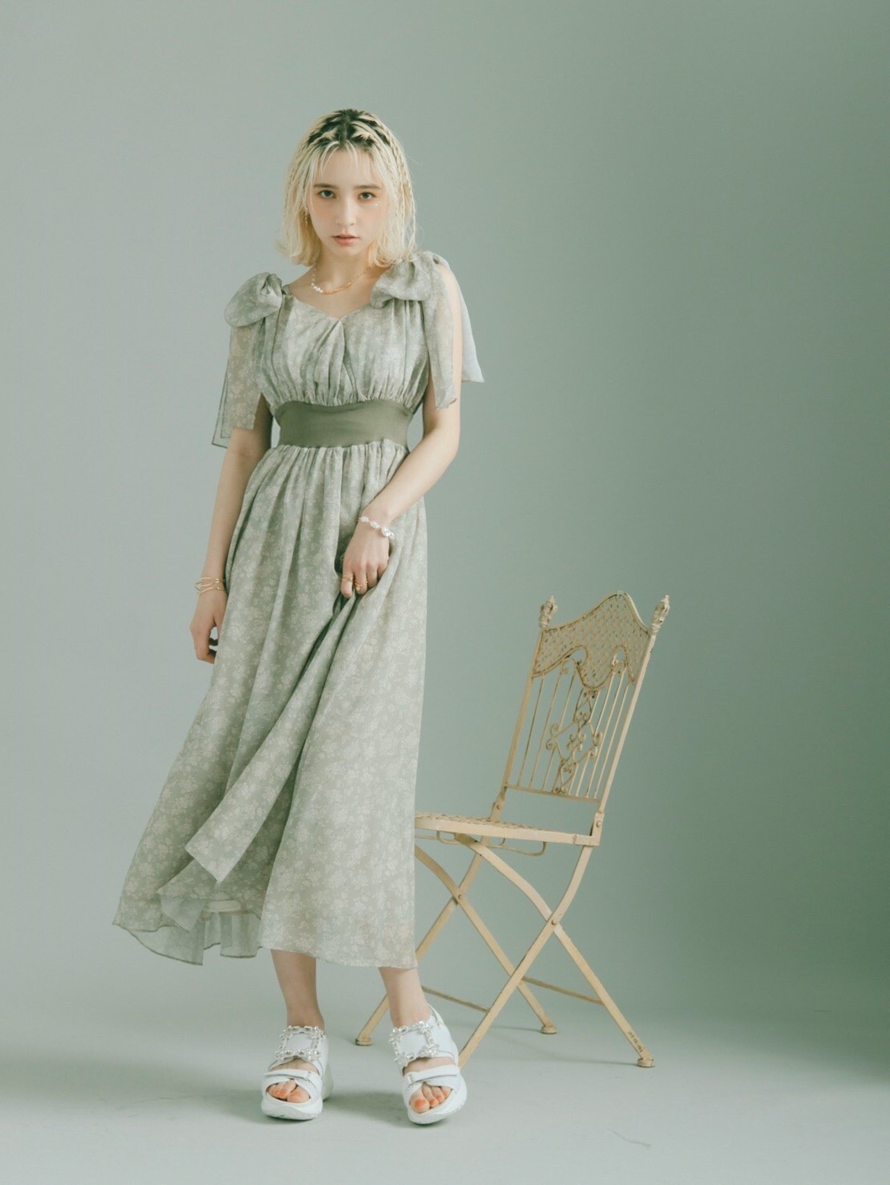 Ribbon Shoulder Chiffon Dress | Crayme,