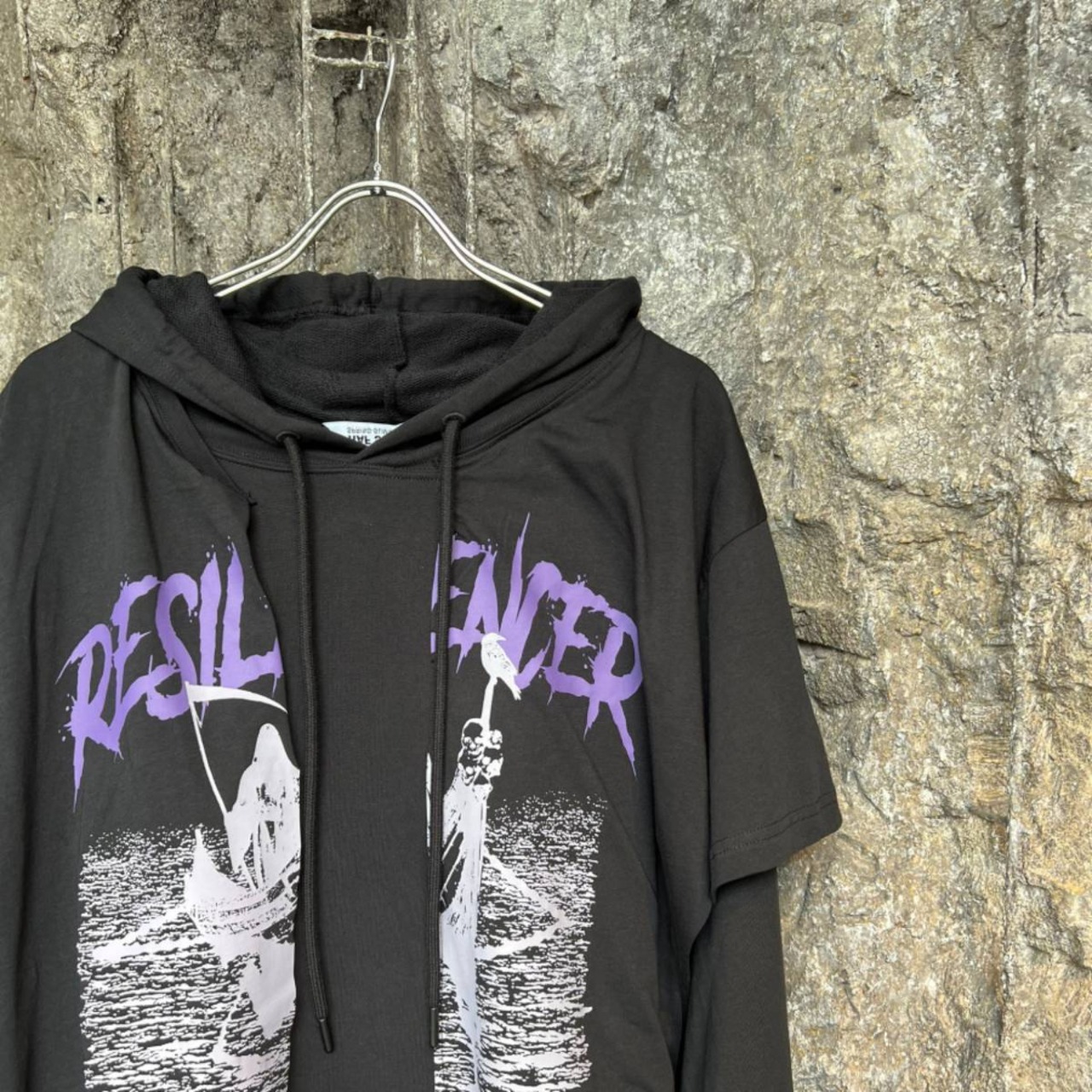 RAF SIMONS Hoodie doubled with printed T-shirt Resilencer BLACK | AYIN