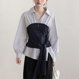 open-collar layered-look shirt　J00457