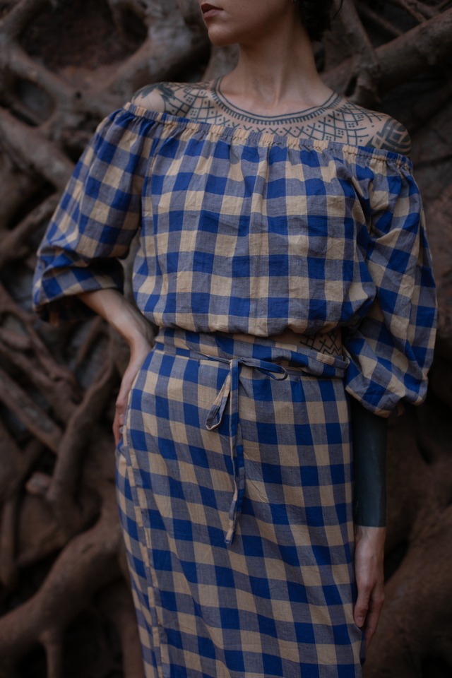 Handloom Cotton Check Off-Shoulder Top