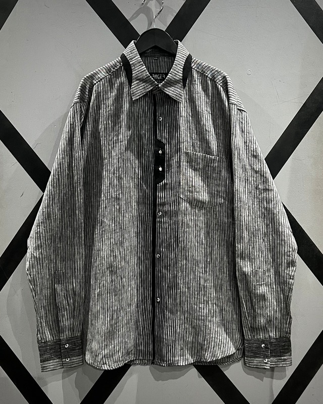 【X VINTAGE】Switching Design Vintage Loose L/S Stripe Shirt