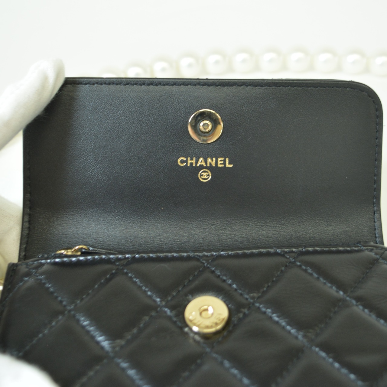 CHANEL シャネル マトラッセ ミニパール ラムスキン チェーンウォレット ショルダーバッグ ブラック 30番台 AP1839