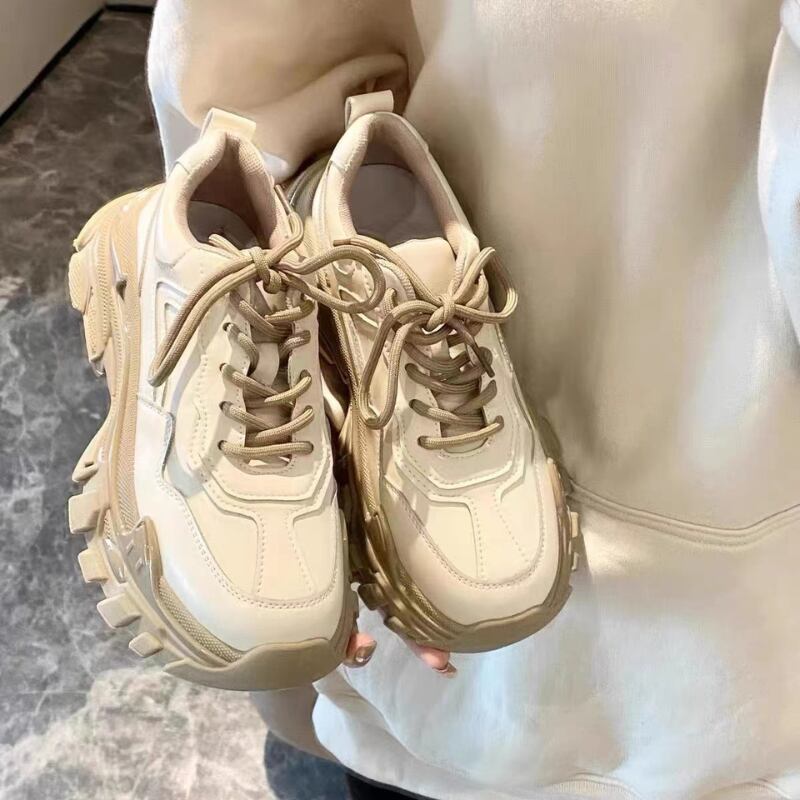 おしゃれにスタイルアップ 厚底 レースアップ スニーカー プラットフォーム 靴 カジュアル 美脚 韓国ストリート 学生 通学 メンズライク バイカラー 配色 2トーン Lamitte Deco トレンド 韓国ファッション ショップ Base店