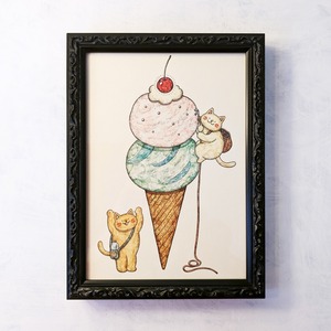 2L 猫とアイスクリーム アートプリント/イラスト複製画