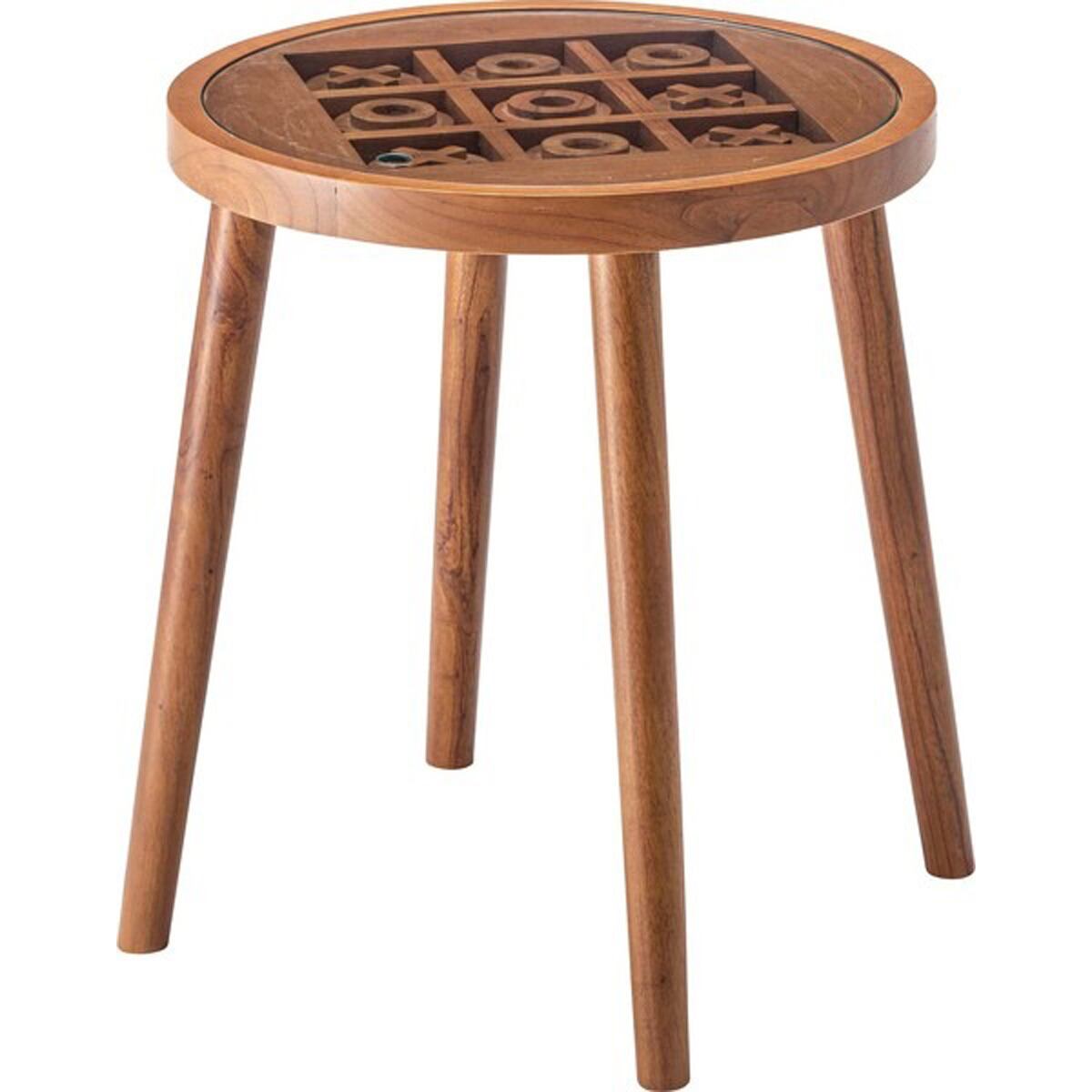 サイドテーブル GT-780BR 丸 ラウンド 丸型 木製 高さ50cm 円形 ソファ ベッド横 ガラス リビング 天然木 ナチュラル ナイトテーブル 遊べる ゲーム 三目並べ ボードゲーム 〇×ゲーム まるばつ 子供部屋 子ども部屋 ブラウン 茶色 おもちゃ ショップ 店舗
