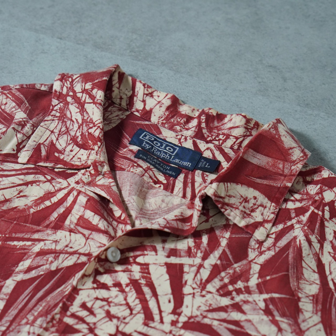 90s Polo by Ralph Lauren "CLAYTON" Silk Liinen Open Collar Shirt [L] 古着 - 4