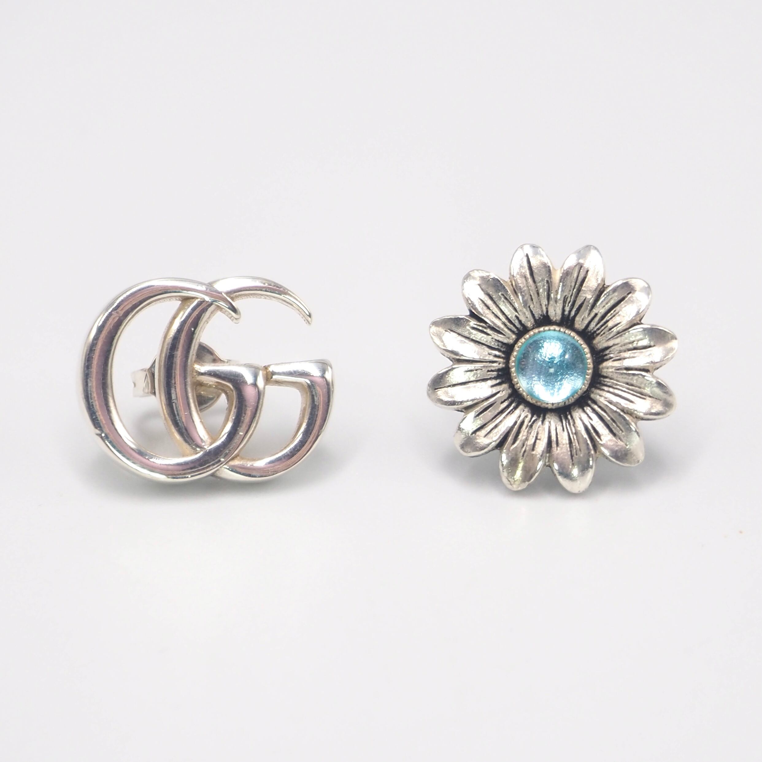 GUCCI GGマーモント フラワー ブルートパーズ ピアス シルバー925