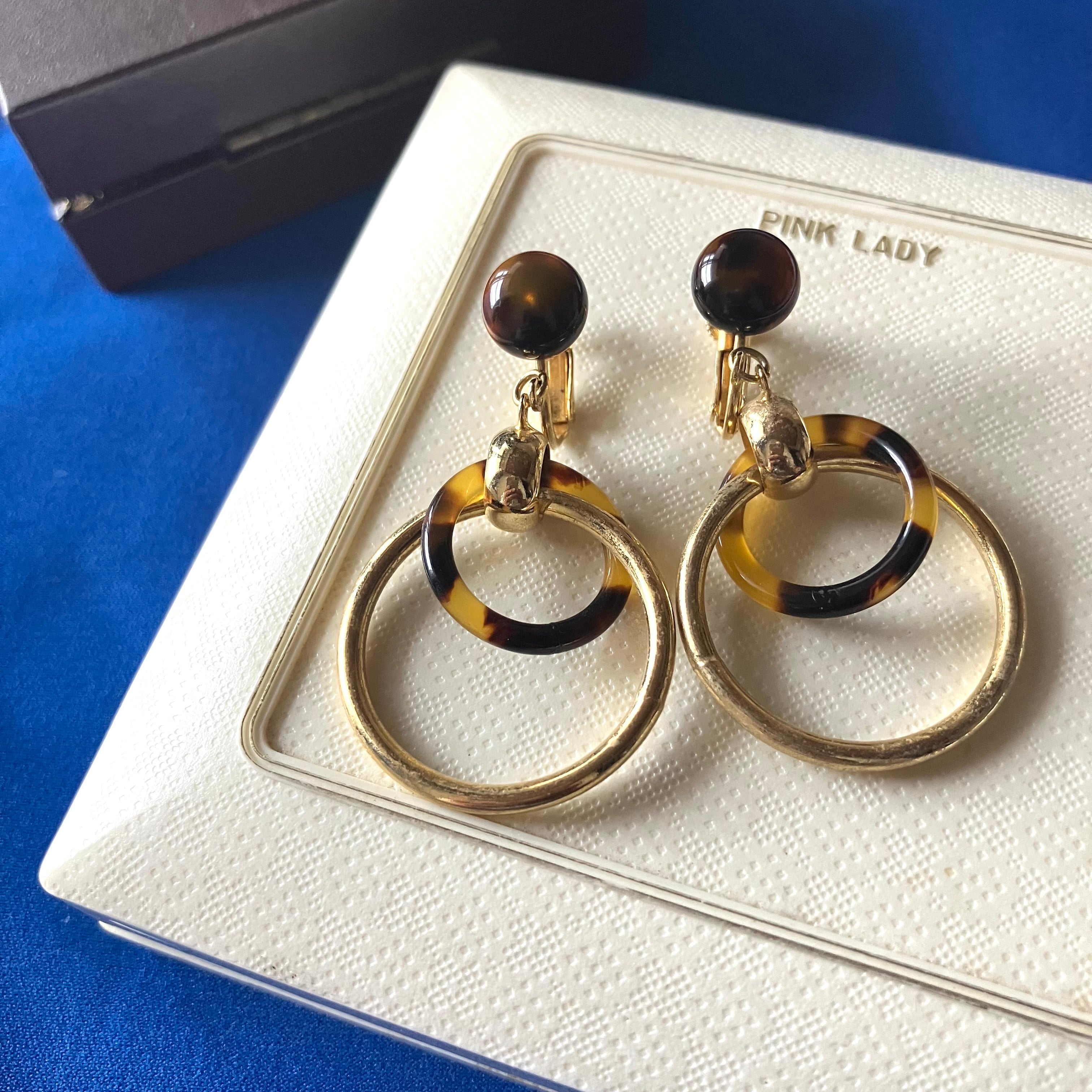 gold & faux tortoise circle dangle earring[e-2212] ヴィンテージ