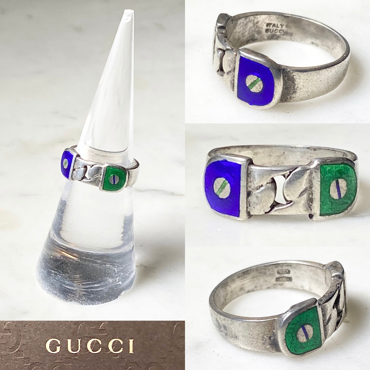 vintage GUCCI enamel design silver ring