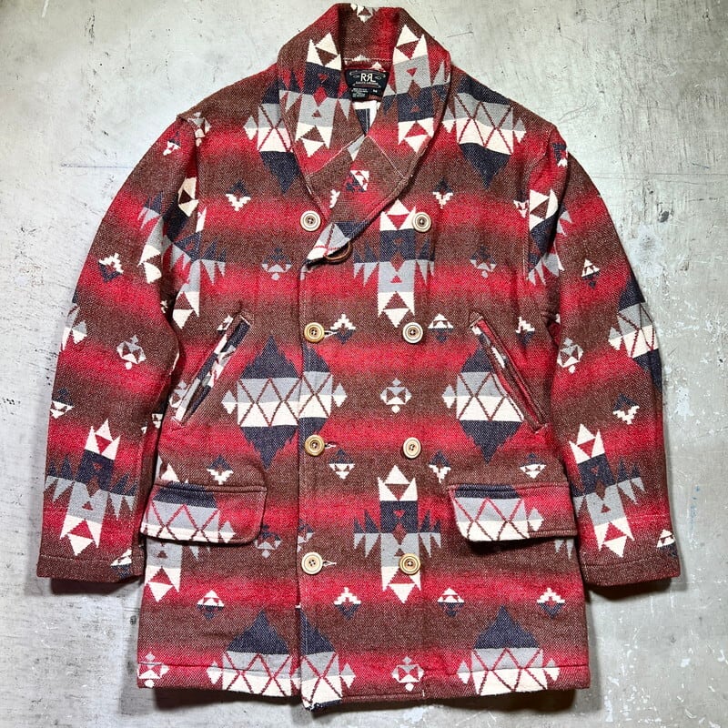 90's RRL RALPH LAUREN ダブルアールエル ラルフローレン ネイティブ柄 ショールカラージャケット Pコート ラグジャケット  コットン 3つ星タグ USA製 Mサイズ 希少 ヴィンテージ BA-2026 RM2445H | agito vintage powered by  BASE