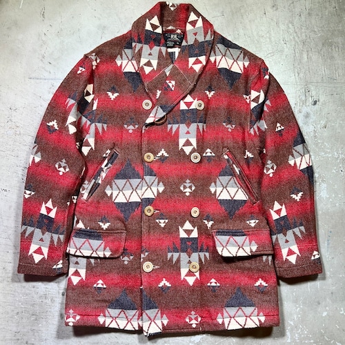 90's RRL RALPH LAUREN ダブルアールエル ラルフローレン ネイティブ柄 ショールカラージャケット Pコート ラグジャケット コットン 3つ星タグ USA製 Mサイズ 希少 ヴィンテージ BA-2026 RM2445H