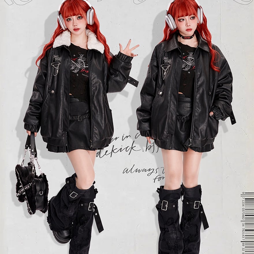 レザースカート ミニスカート プリーツ ジッパー 闇かわいい バンギャ