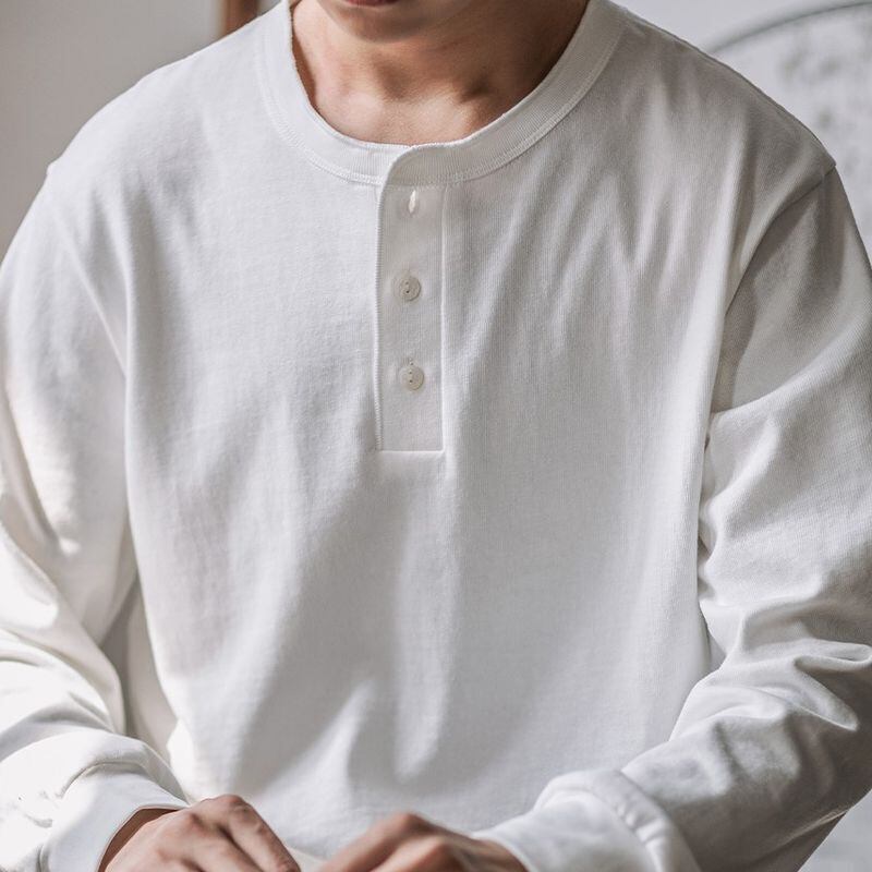 ヘビーウェイト ヘンリーネック 長袖Tシャツ≪5Colors≫【A444】 Champyee (ちゃんぴー) アウトドア系コーデショップ ヘンリーネックシャツ 長袖 メンズ Sサイズ