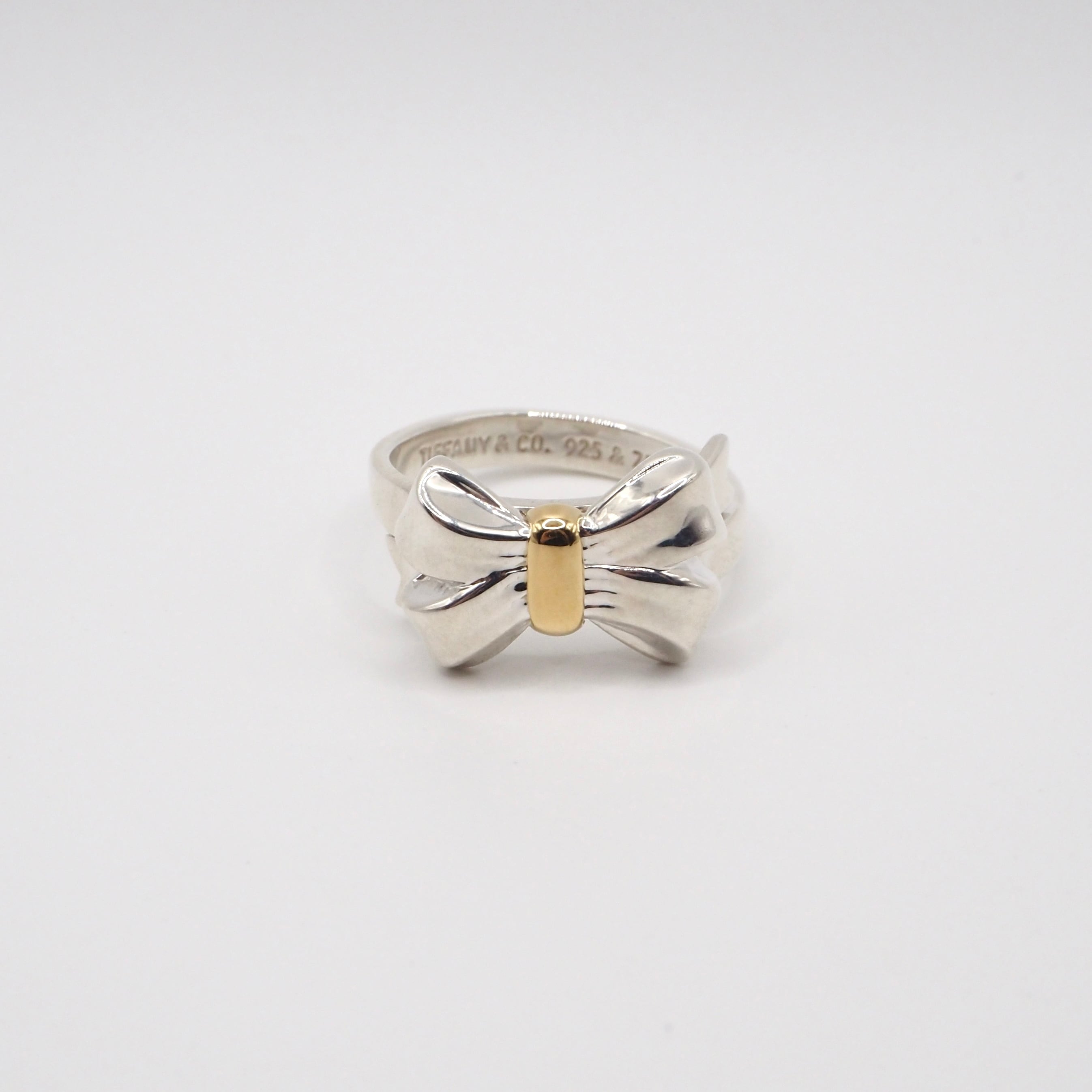 Tiffany&Co. 約12号 リボン リング シルバー925 K18 ティファニー