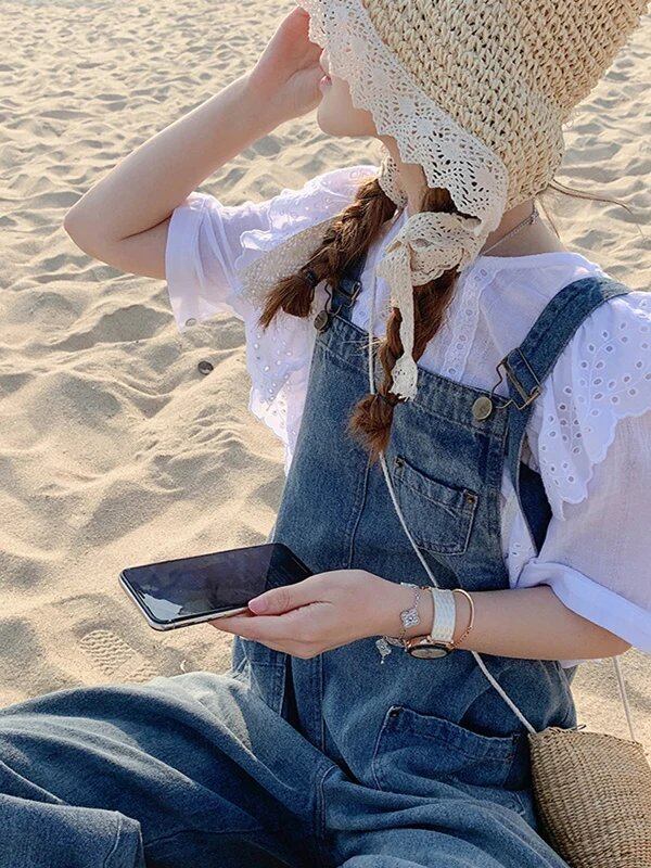 アンチエイジングデニムオーバーオール レディース クールソルトシリーズ 春秋 多用途 ルーズ 小さいサイズ 痩身 9点セット ジャンプスーツ 夏