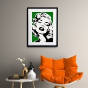 Monroe Love (Green)｜モノクロームに映えるグリーンが魅せるモードポップアートポスター｜洗練と華やかさを添えるインテリアA3ポスター