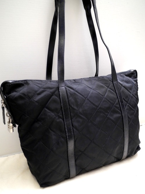 美品◆PRADA プラダ A4対応 ビジネス可 ダイヤルカデナ キルティング ナイロンxレザー トート バッグ 黒◆ 使い勝手抜群のミニボストン型♪