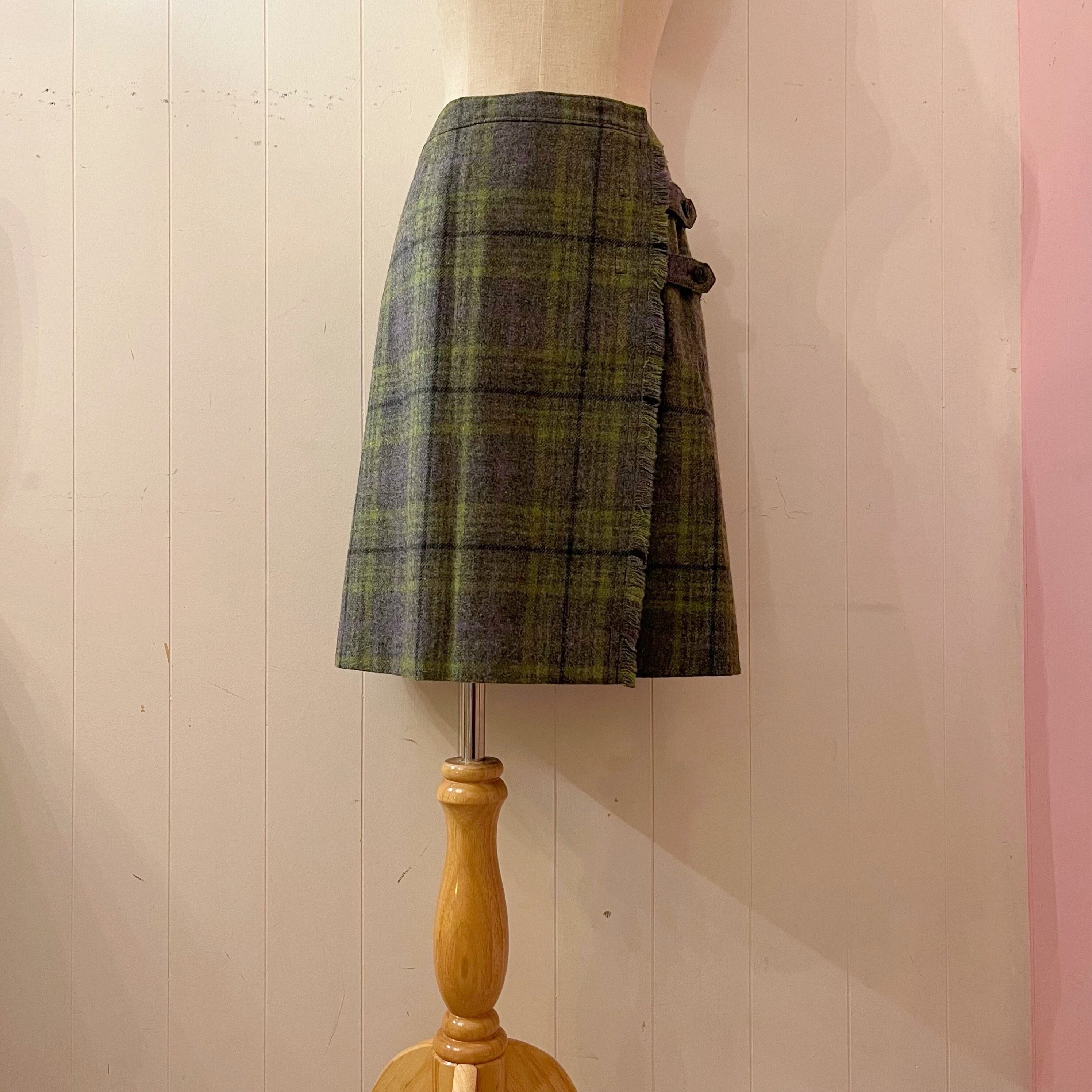 light green check wrap skirt