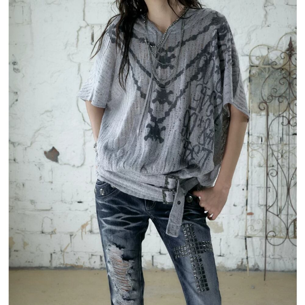 Graphic Print Short-Sleeve Hoodie E7152