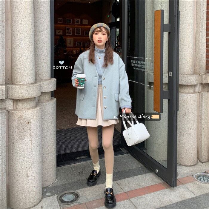 スタンダードスタイルブルーコート オータムウィンター レトロ 秋物 冬物 モンロー33637717492