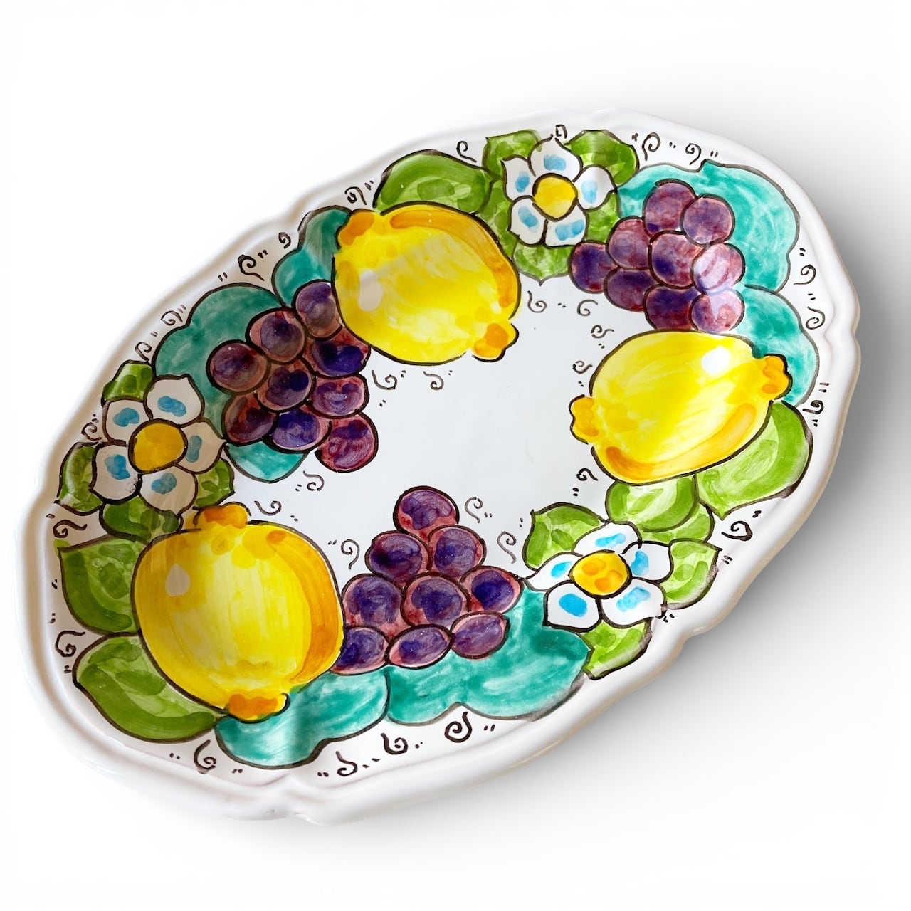 オーバル皿 25cm OVL045 マヨリカ焼き イタリア陶器 ブドウとレモン