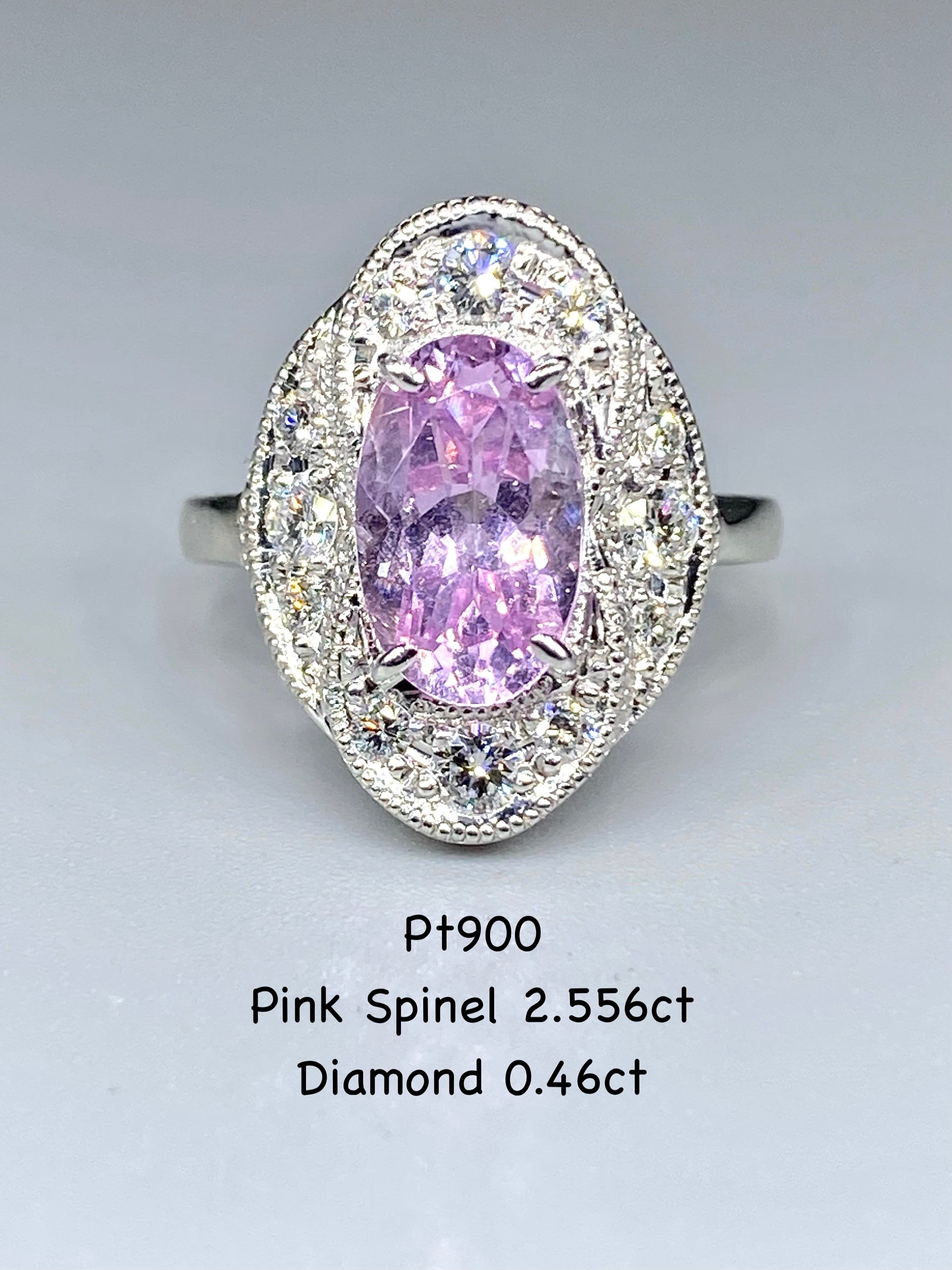 ピンクスピネル 2.556ct / ダイヤモンド 計0.46ct Pt900 リング 10号【リフレッシュメント(新品仕上げ・補修・洗浄等済)】【3日以内返品可(※カード/キャリア決済の場合)】【動画リンク Twitter/X】あり