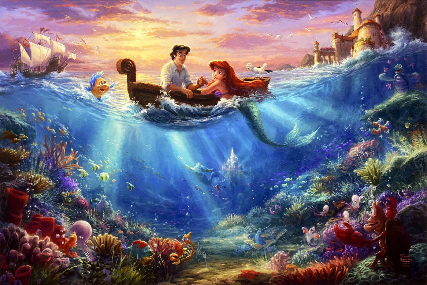 ディズニー絵画 リトル マーメイド フォーリン ラブ 作品証明書 展示用フック付ジークレ インテリア アート Disney 絵画インテリア ディズニーアートショップ ディズニー絵画 版画 ポスター