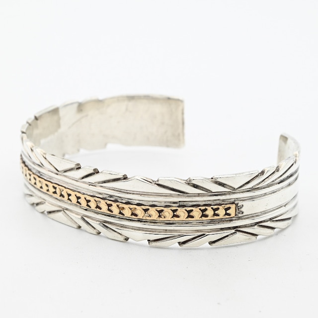 14K Gold/ Silver Etched Cut Navajo Bangle / USA