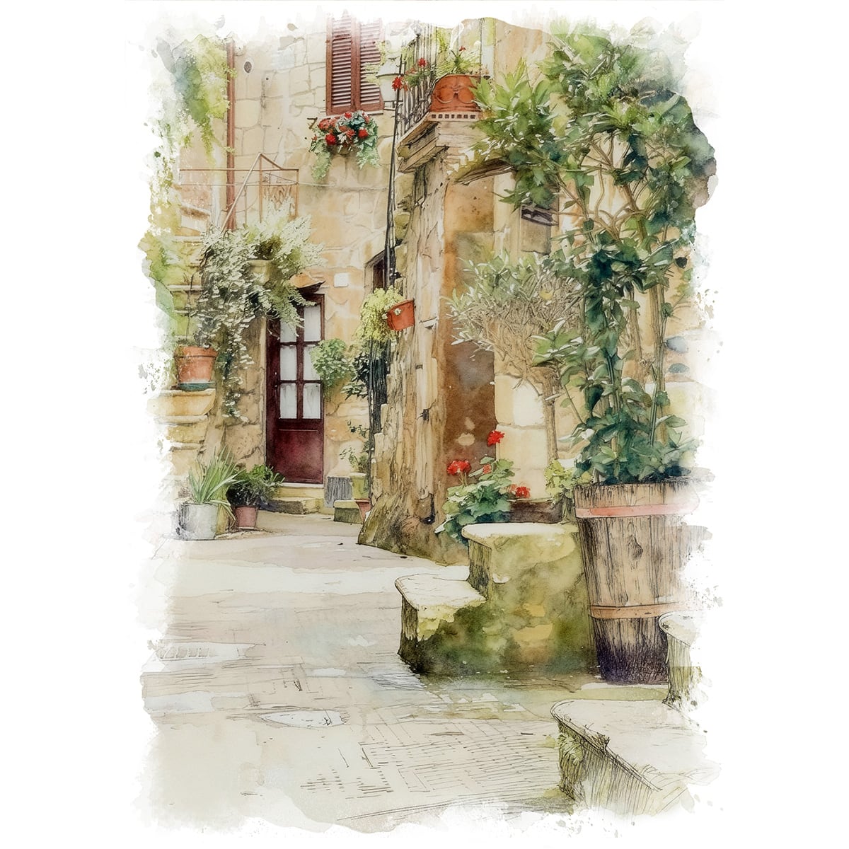 絵画 風景画(街並み) イタリア ピティリアーノ インテリアアート額付き
