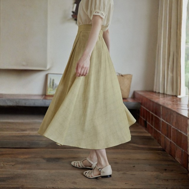 Mélange Lin Drape A-Line Skirt F0677