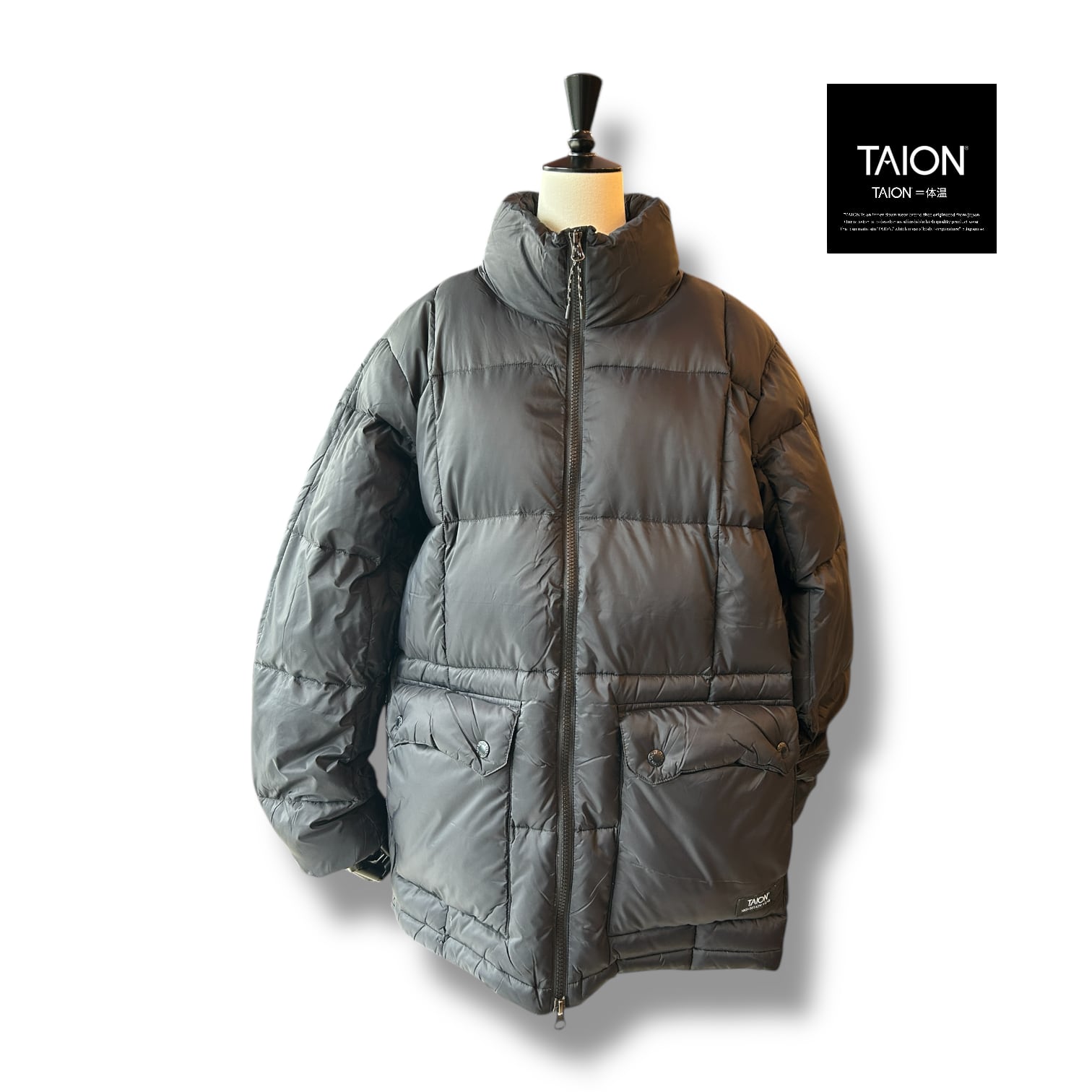”UNISEX”MOUNTAIN PACKABLE VOLUME DOWNJACKET-Black【TAION】タイオン マウンテン パッカブル ボリュームダウン ジャケット(TAION-102VZMT)