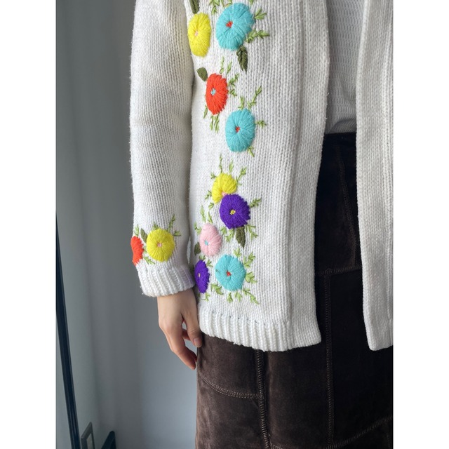 flower embroidery knit cardigan