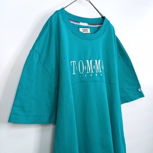 トミージーンズ　Tシャツ　半袖　刺繍　ビッグロゴ　オーバーサイズ　グリーン　XL