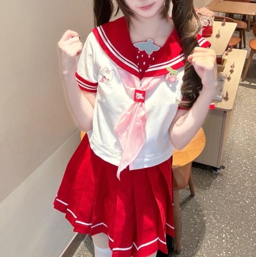 ゆめかわ♡全３カラー　選べる袖丈♪いちごとうさぎのセーラー服　seifuku85