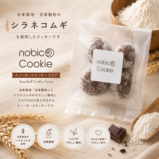 NOBICO COOKIE スノーボールクッキー ココア｜自家製粉全粒粉使用 4個