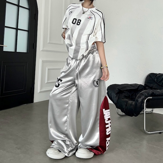 カラーブロックロゴデザインイージーワイドパンツ 2col R02530