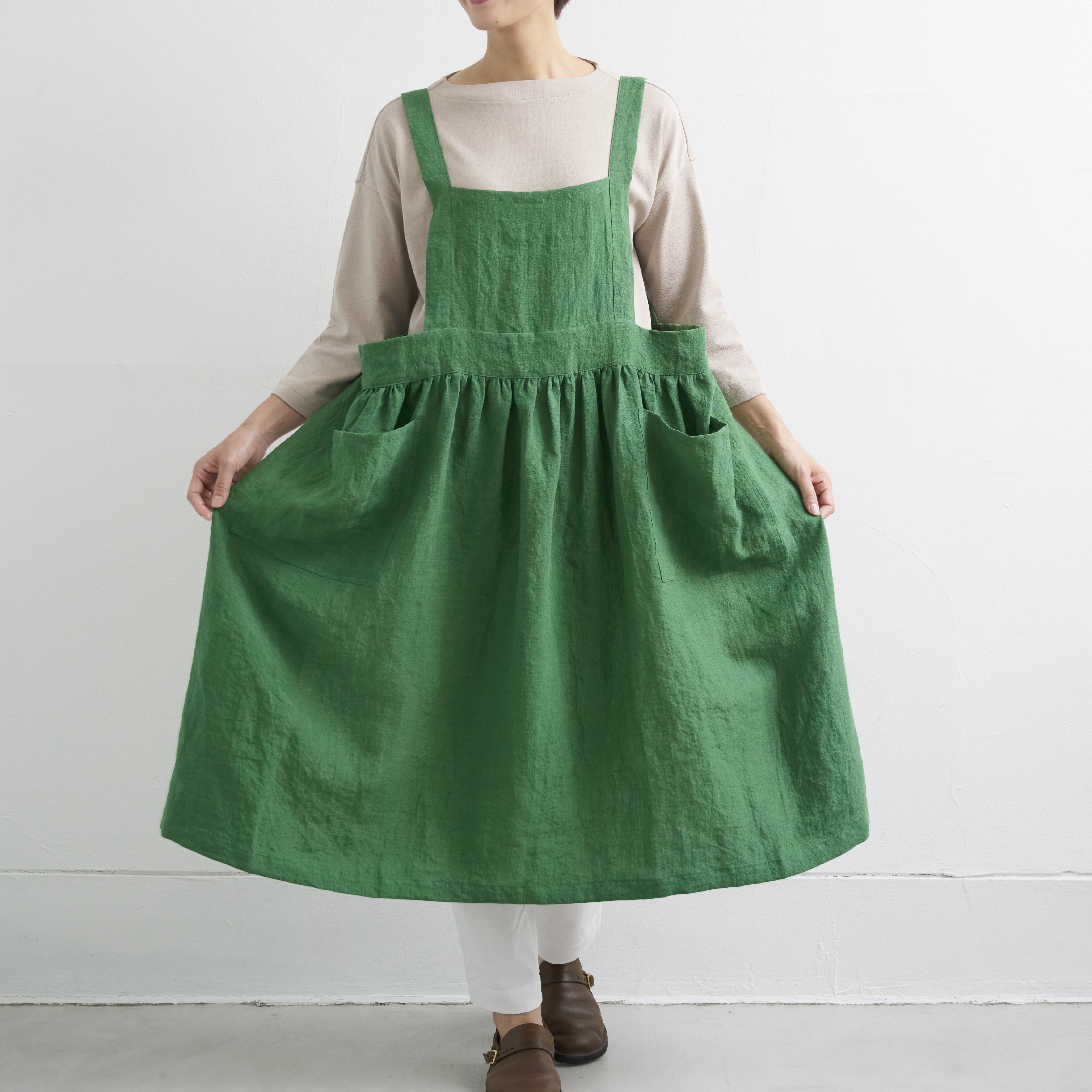 ピナフォアエプロン　pinafore apron / フラッフィリネン　fluffy linen /  green