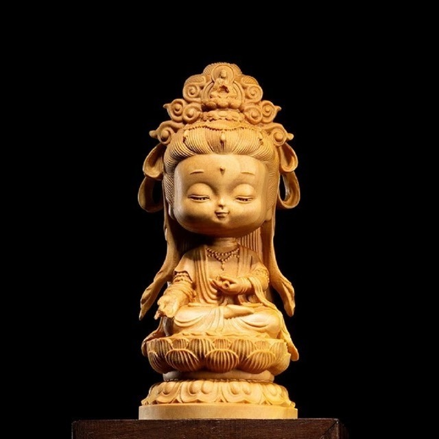 在庫限り】置物 仏像 二頭身 座禅菩薩 木製 観音像 彫刻 仏具 観音様 