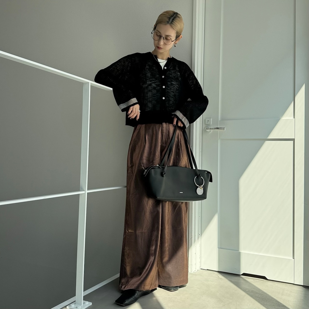 フレアスリーブシアーニットCD/ブラック