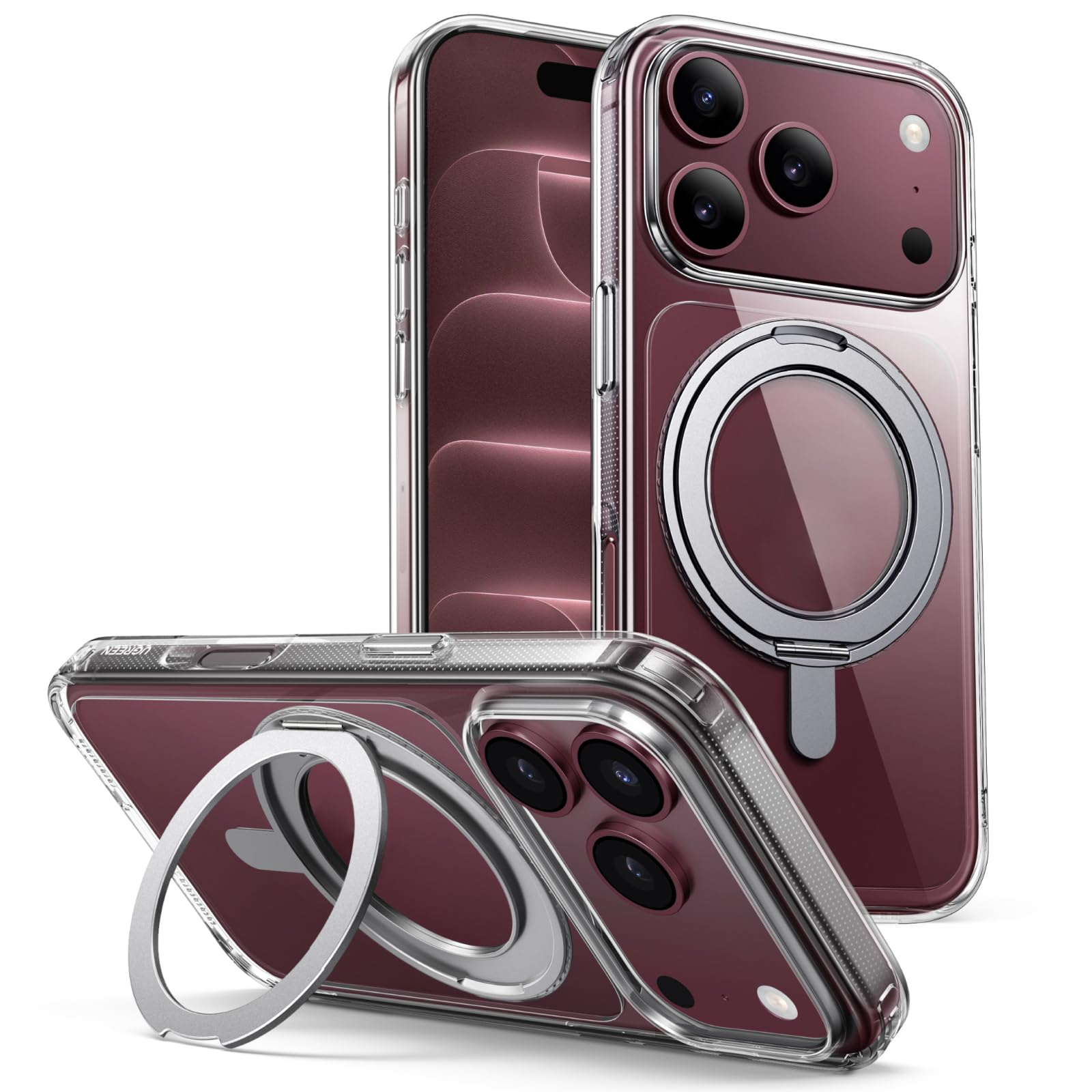 UGREEN iPhone 18 Pro Max ケース iPhone 17 Pro Max ケース Magsafe ワイヤレス充電 360°スタンド