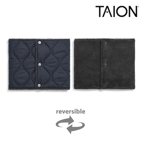 TAION タイオン ミリタリー リバーシブル ダウンネックウォーマー 800FP ダウン95% マイクロボア 5mmリップストップ スナップボタン 防寒 保温 軽量 ユニセックス TAION-R203ML-1 ダークネイビー×チャコール