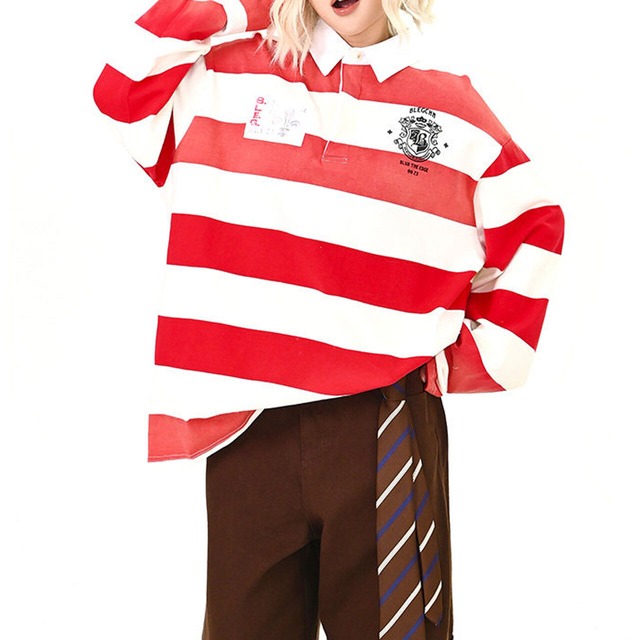 ワイドボーダーカレッジストリートラガーシャツ   R01538