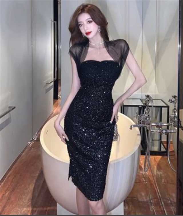 ワンピース タイトワンピース 膝丈 袖なし ノースリーブ チューブトップ 襟なし ハイウエスト チュール スパンコール 大人可愛い きれいめ セクシー 大人 上品 エレガント おしゃれ 大人女子 こなれ感  主役級 存在感 無地 春 夏 10代 20代 30代 40代 レディース 学生 通学 デート お出かけ 女子会 休日 パーティ イベント リゾート ホテル ガーデン レストラン ショッピング 韓国 オルチャン モテ 脚長 定番 インスタ映え S M L ブラック