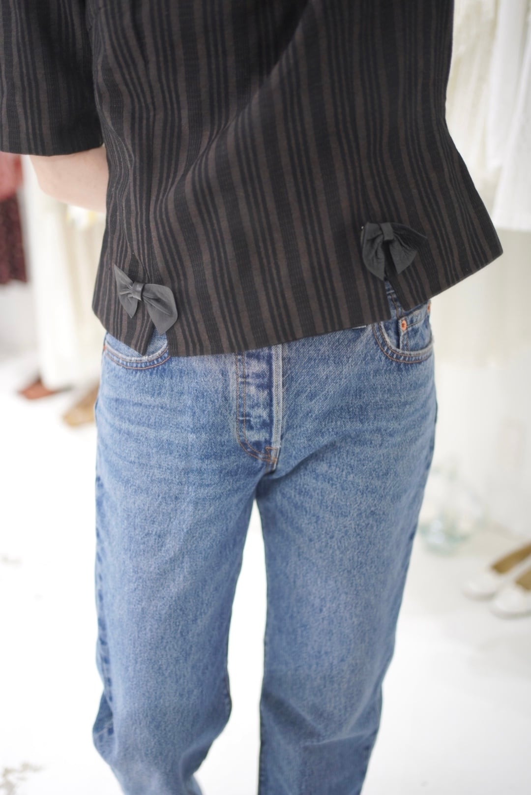 leather ribbon stripe tops