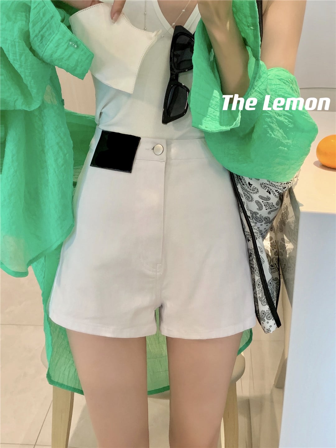 カジュアルショーツ サマーホワイトハイウェストウェストルーズスリムワイドレッグAラインパンツ 夏物 ブルマー ワイドパンツ ビッグFスモールZ韓国57968671834