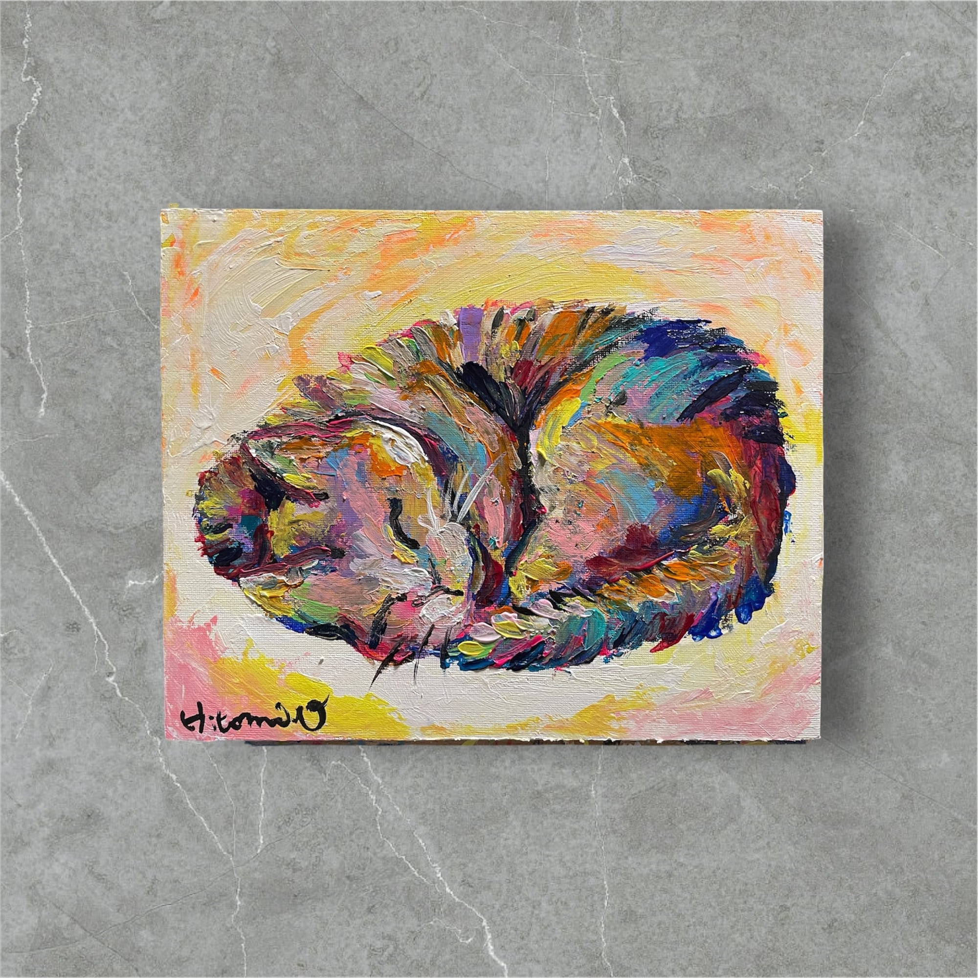 A-165/24】動物画 猫 ネコ 絵画 キャンバス 真作 インテリア 作品証明