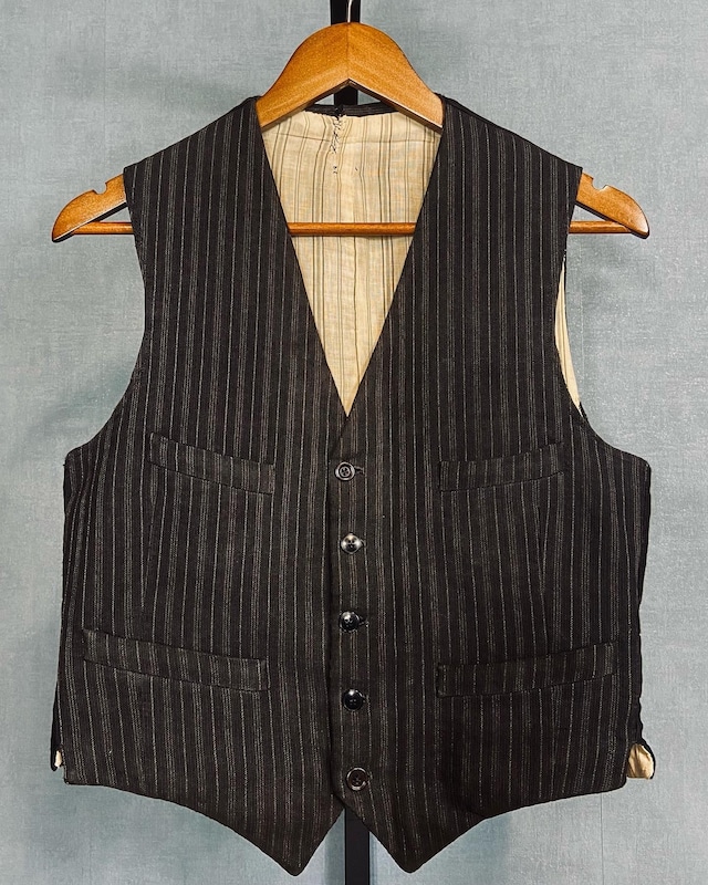 【1930s】French Work Stripe Cotton Stripe Vest, With Cinch Back!!