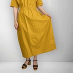 【綿麻素材】涼しげ＆きれいめ Vネックワンピース｜からし色｜サムネイル6