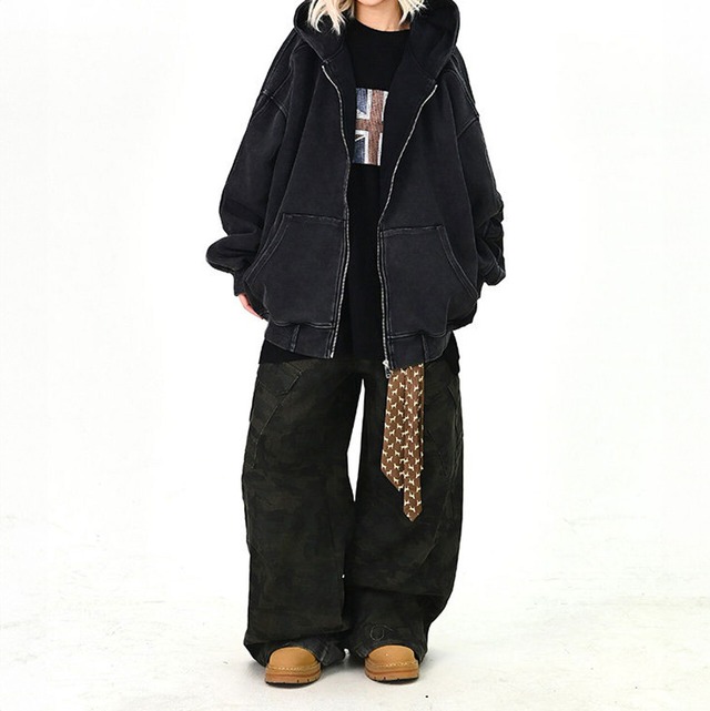 フェードステッチジップフーディ   R01512